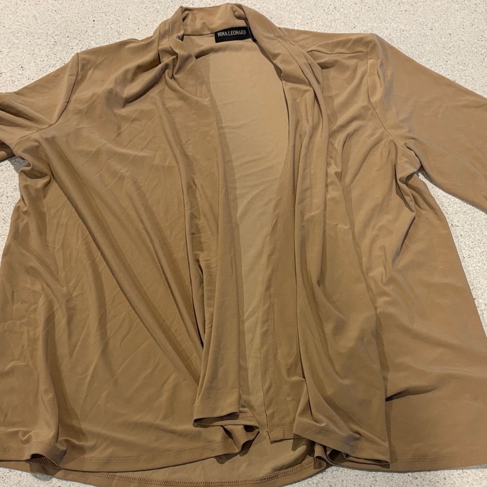 Nina Leonard Beige Open Front Cardigan